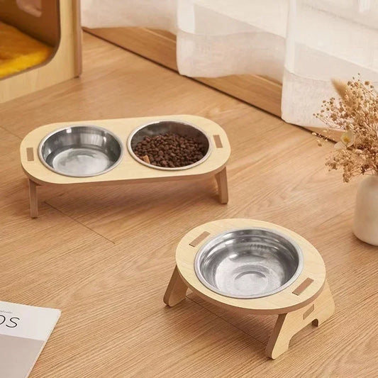 Premium Elevated Dog Feeder - Raised Wooden Bowls with Adjustable Stand for Small to Medium Pets