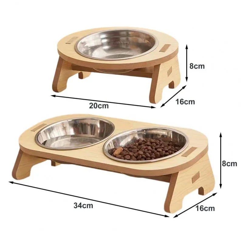 Premium Elevated Dog Feeder - Raised Wooden Bowls with Adjustable Stand for Small to Medium Pets