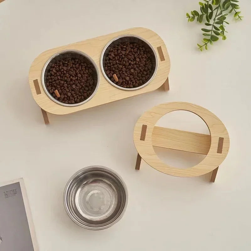 Premium Elevated Dog Feeder - Raised Wooden Bowls with Adjustable Stand for Small to Medium Pets