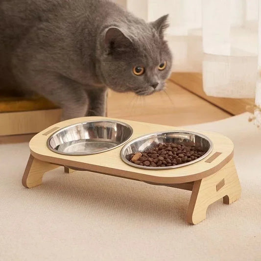 Premium Elevated Dog Feeder - Raised Wooden Bowls with Adjustable Stand for Small to Medium Pets