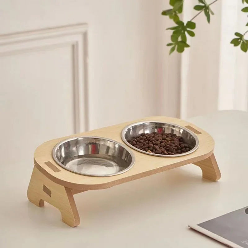 Premium Elevated Dog Feeder - Raised Wooden Bowls with Adjustable Stand for Small to Medium Pets